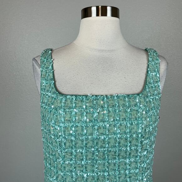 Adrianna Papell Sequined Boucle Fit and Flare Cocktail Dress Green Size 6 Midi - Picture 7 of 14